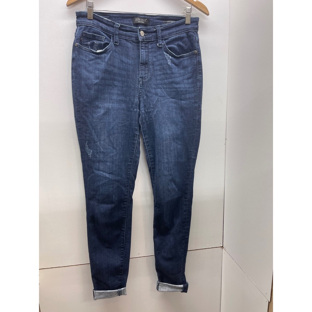 Judy Blue Skinny Fit Dark Wash Distressed Jeans Womens 9/29 High Rise Cuffed